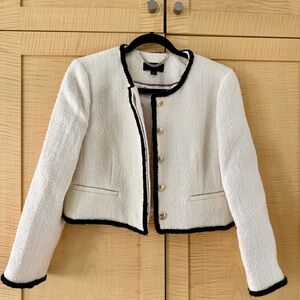 Elegant White Tweed Jacket with Black Trim